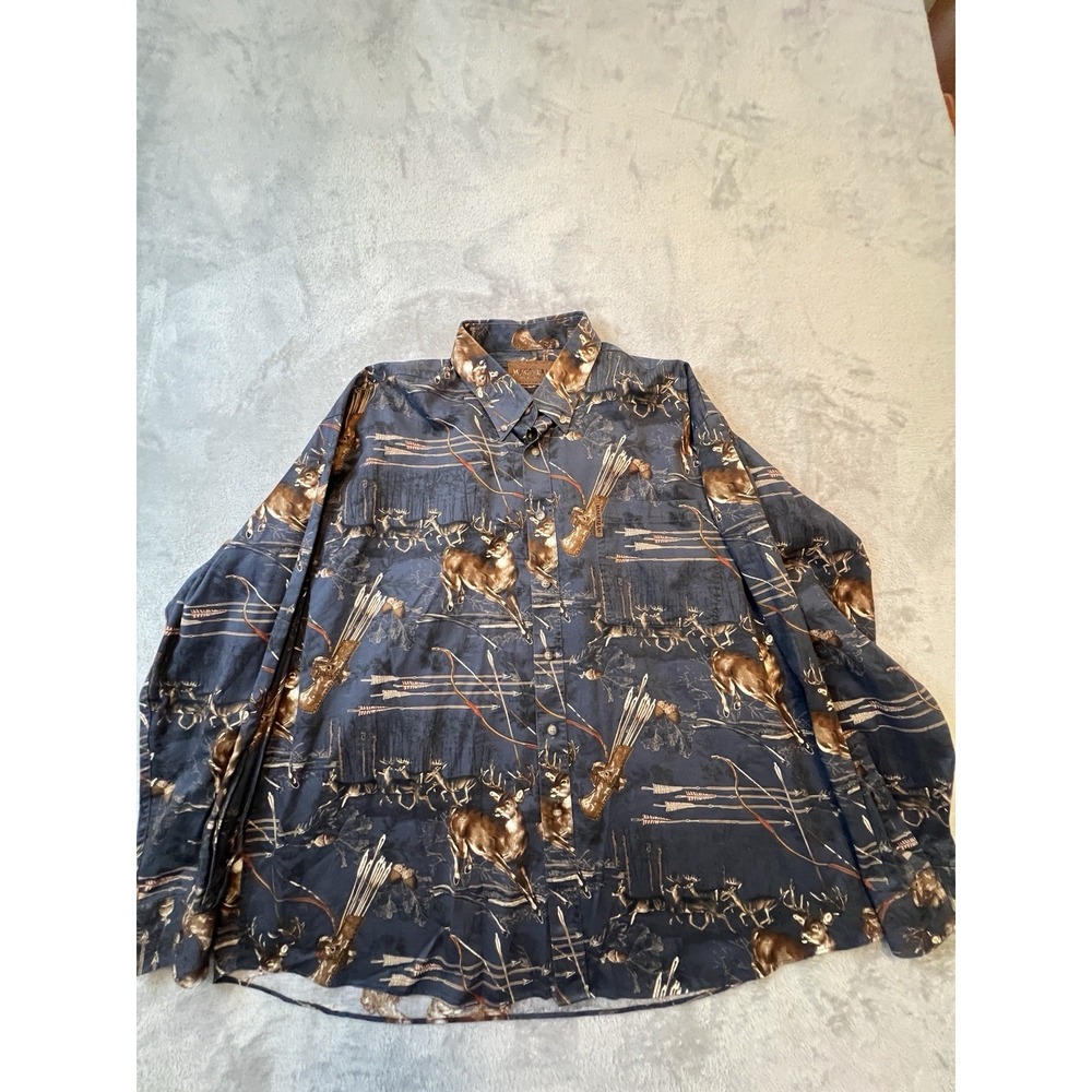 Magellan Sportswear Mens Shirt XXL Blue Cotton Deer Hunting Print Button Up